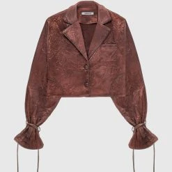 Woman Shirts Crinkled Satin Shirt - Brown