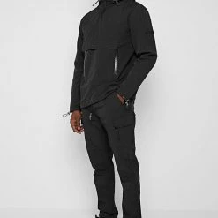 Man Tracksuit Bottoms Crinkled Nylon Cargo Pants - Black