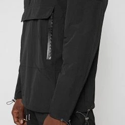 Man Tracksuit Tops Crinkled Nylon Overhead Jacket - Black