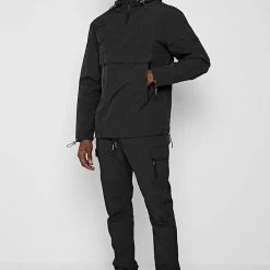Man Tracksuit Tops Crinkled Nylon Overhead Jacket - Black