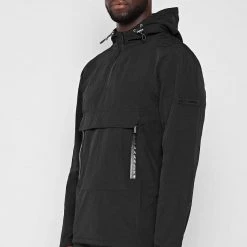 Man Tracksuit Tops Crinkled Nylon Overhead Jacket - Black