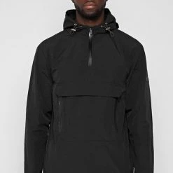 Man Tracksuit Tops Crinkled Nylon Overhead Jacket - Black