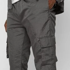Man Casual Trousers Crinkled Nylon Pant - Grey