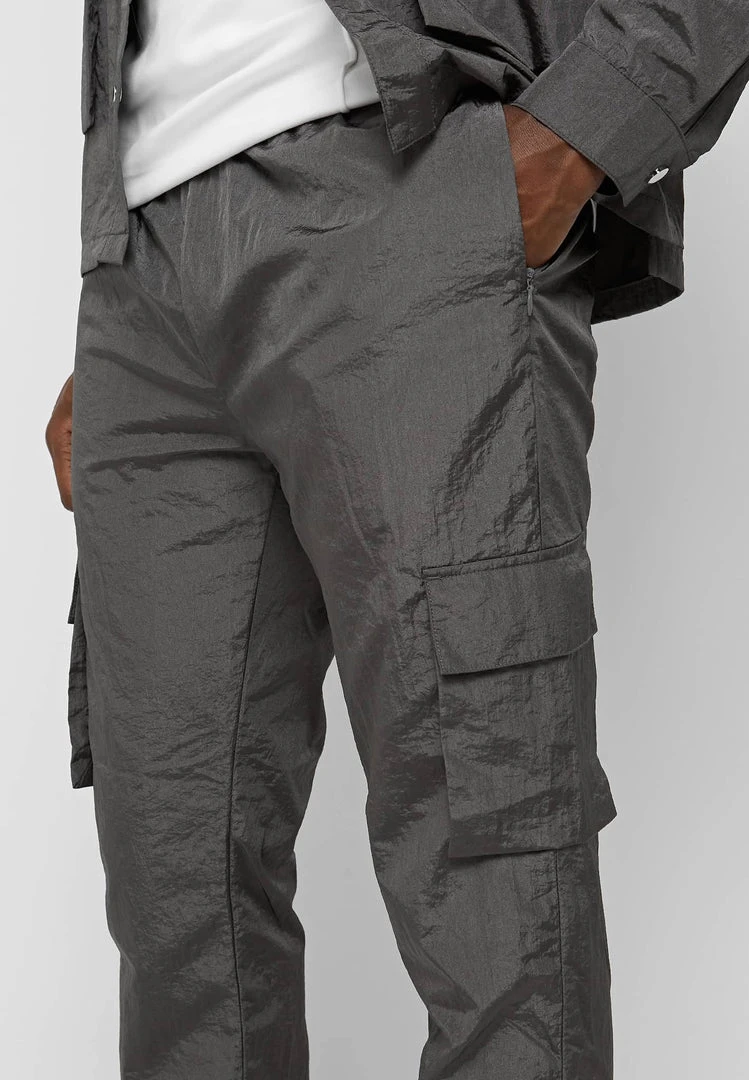 Man Casual Trousers Crinkled Nylon Pant - Grey