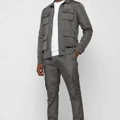 Man Casual Trousers Crinkled Nylon Pant - Grey