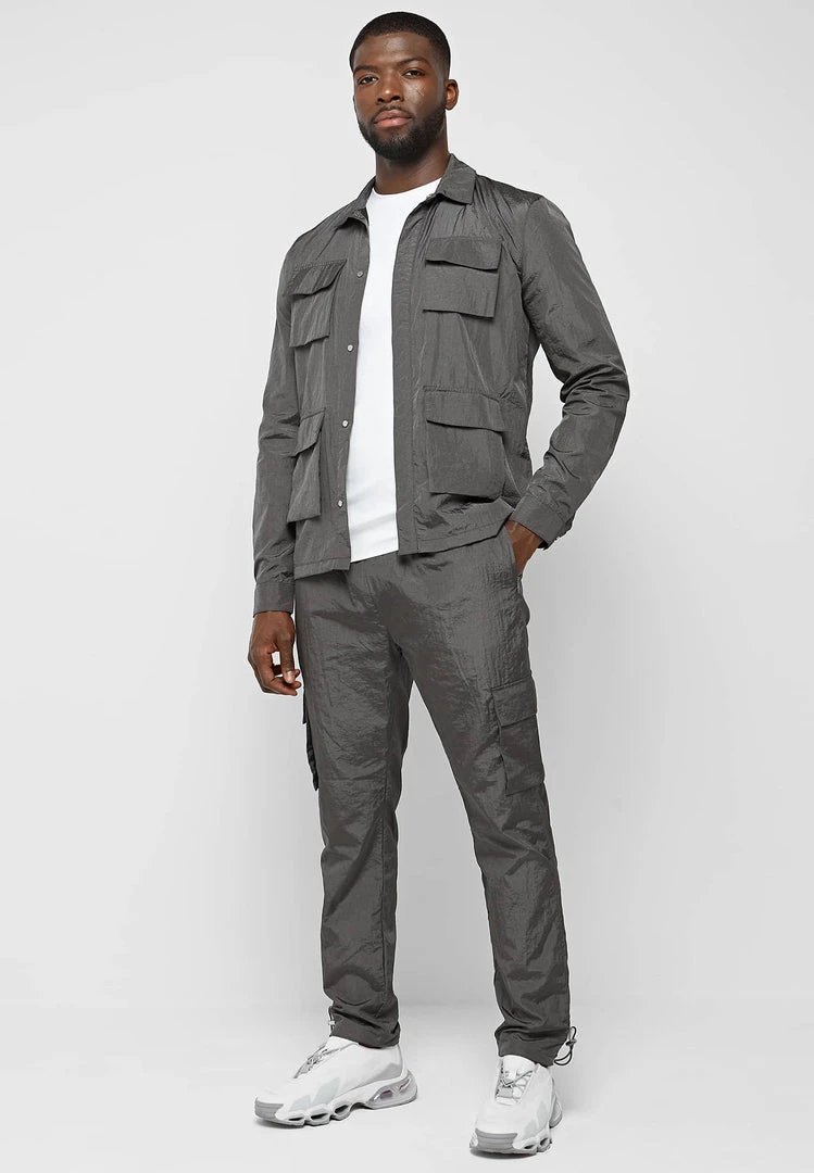 Man Casual Trousers Crinkled Nylon Pant - Grey