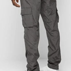 Man Casual Trousers Crinkled Nylon Pant - Grey