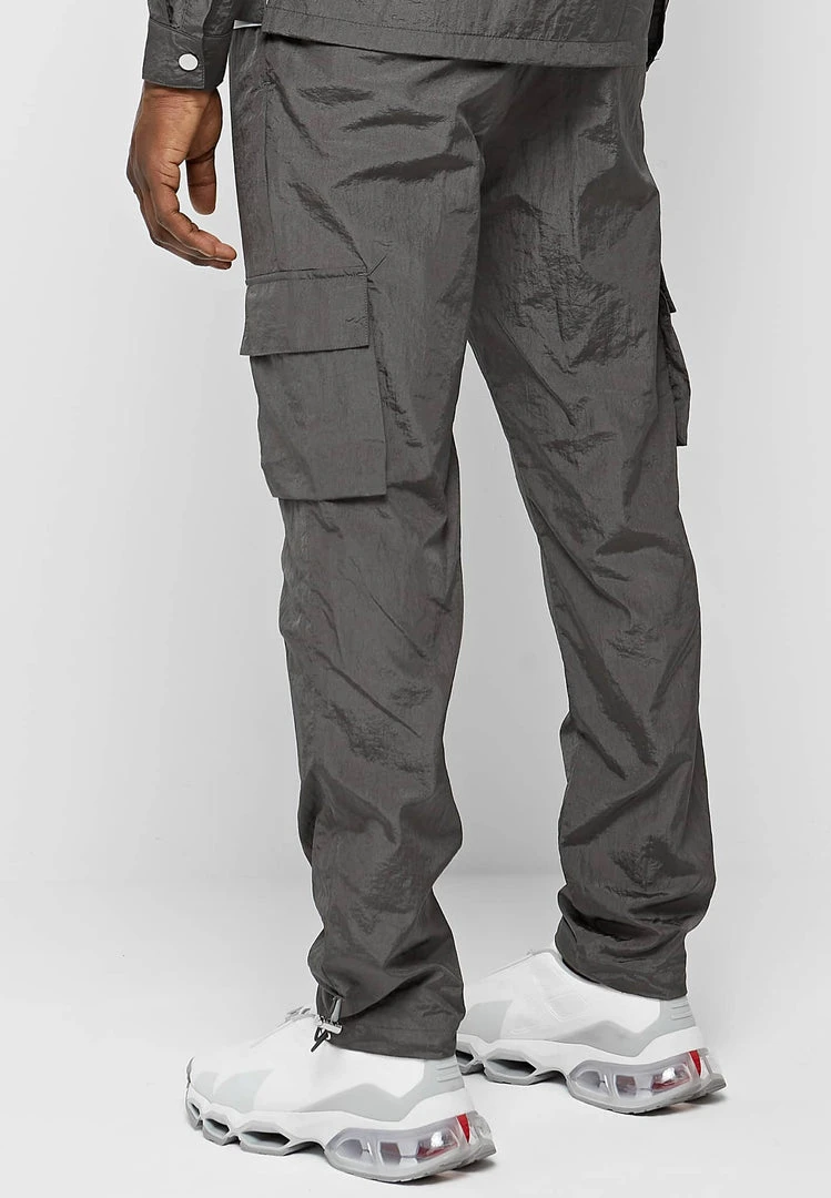 Man Casual Trousers Crinkled Nylon Pant - Grey
