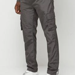 Man Casual Trousers Crinkled Nylon Pant - Grey