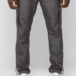 Man Casual Trousers Crinkled Nylon Pant - Grey