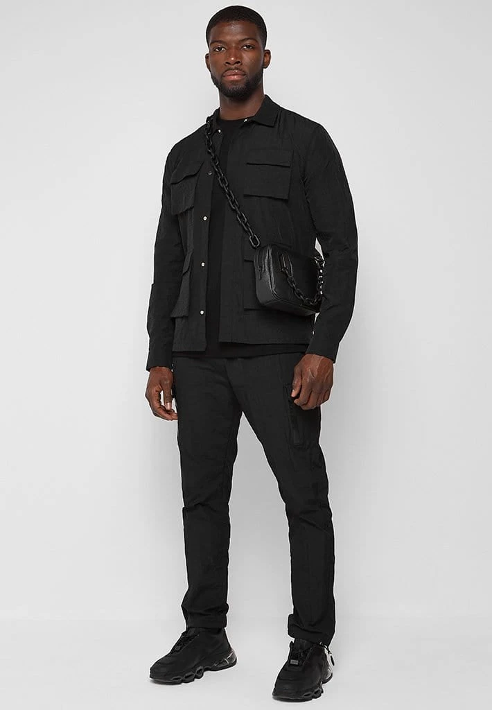 Man Shirts CO-ORDS Crinkled Nylon Shirt - Black