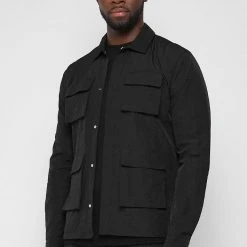 Man Shirts CO-ORDS Crinkled Nylon Shirt - Black