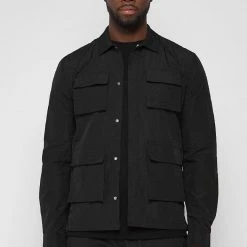 Man Shirts CO-ORDS Crinkled Nylon Shirt - Black