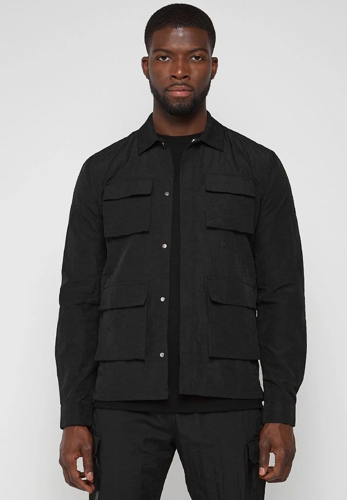 Man Shirts CO-ORDS Crinkled Nylon Shirt - Black
