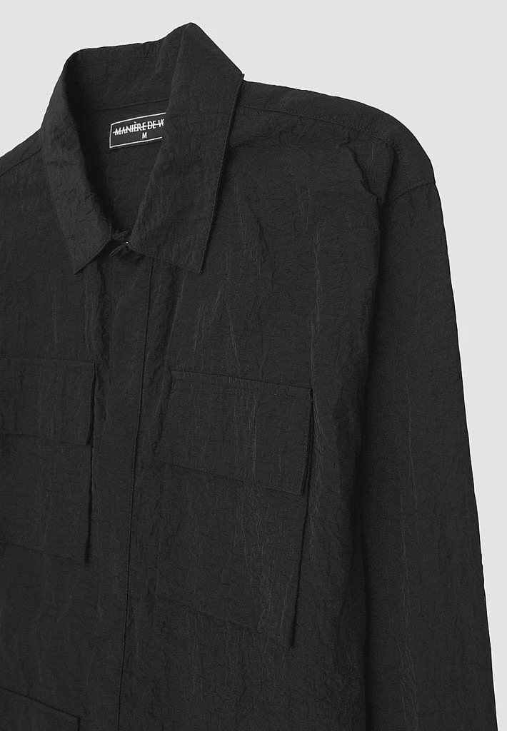 Man Shirts CO-ORDS Crinkled Nylon Shirt - Black