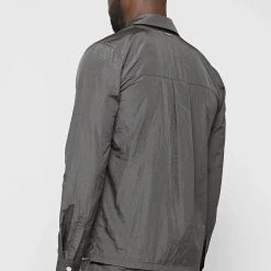 Man Shirts Crinkled Nylon Shirt - Grey