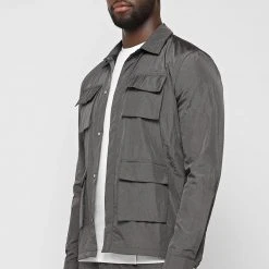 Man Shirts Crinkled Nylon Shirt - Grey