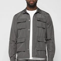 Man Shirts Crinkled Nylon Shirt - Grey