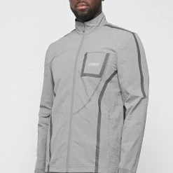 Man Tracksuit Tops Crinkled Nylon Taped Track Jacket - Ice Grey