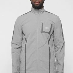 Man Tracksuit Tops Crinkled Nylon Taped Track Jacket - Ice Grey