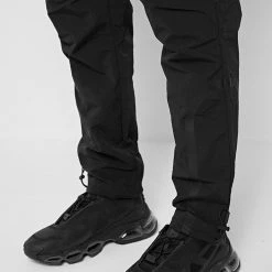 Man Tracksuit Bottoms Crinkled Nylon Taped Track Pants - Black