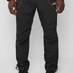 Man Tracksuit Bottoms Crinkled Nylon Taped Track Pants - Black