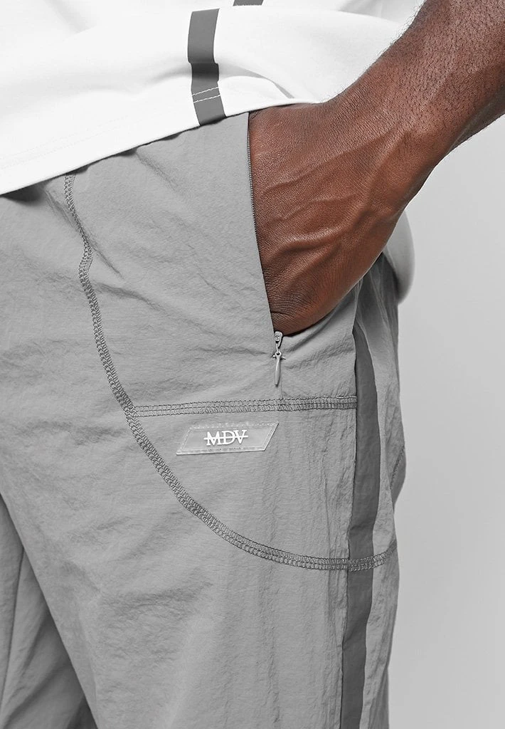Man Tracksuit Bottoms Crinkled Nylon Taped Track Pants - Ice Grey