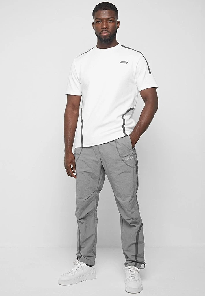 Man Tracksuit Bottoms Crinkled Nylon Taped Track Pants - Ice Grey