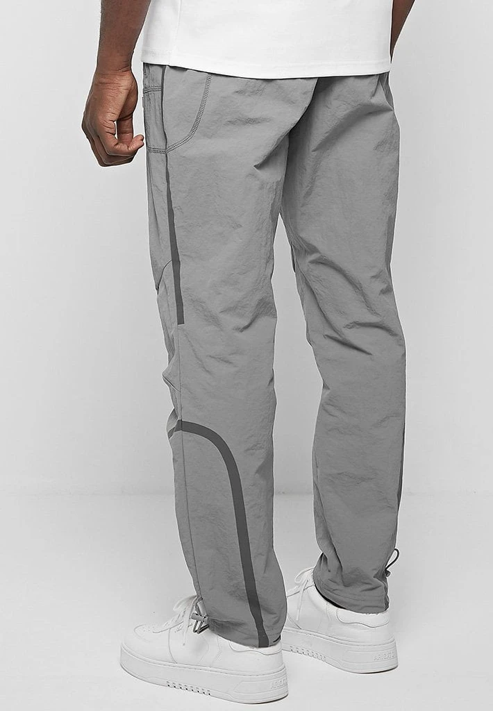 Man Tracksuit Bottoms Crinkled Nylon Taped Track Pants - Ice Grey