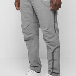 Man Tracksuit Bottoms Crinkled Nylon Taped Track Pants - Ice Grey