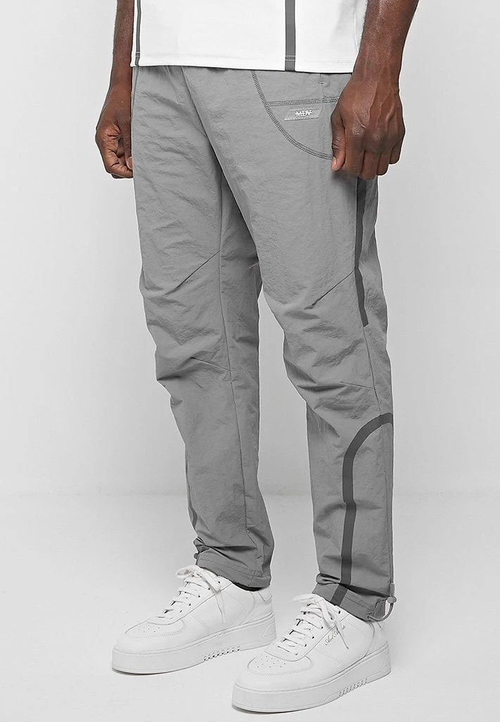 Man Tracksuit Bottoms Crinkled Nylon Taped Track Pants - Ice Grey