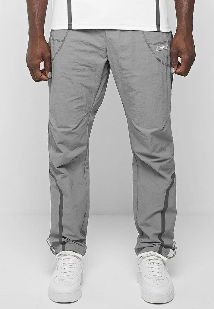 Man Tracksuit Bottoms Crinkled Nylon Taped Track Pants - Ice Grey