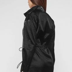 Woman Dresses Croc Effect Cargo Jacket Dress - Black