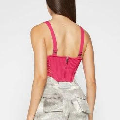 Woman Tops Crochet Knit Corset Top - Pink