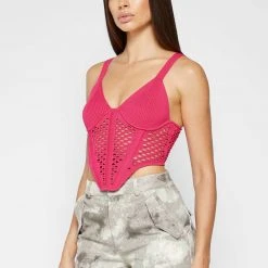 Woman Tops Crochet Knit Corset Top - Pink