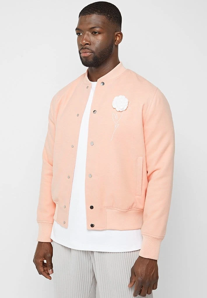 Man Jackets Crochet Flower Varsity Jacket - Pink