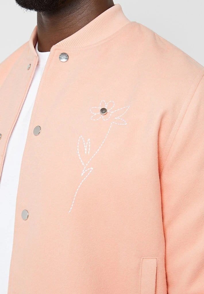 Man Jackets Crochet Flower Varsity Jacket - Pink
