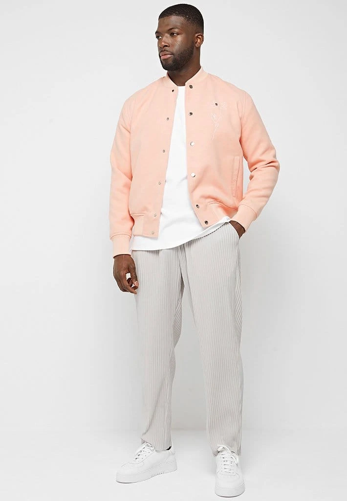 Man Jackets Crochet Flower Varsity Jacket - Pink