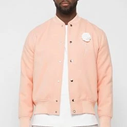 Man Jackets Crochet Flower Varsity Jacket - Pink