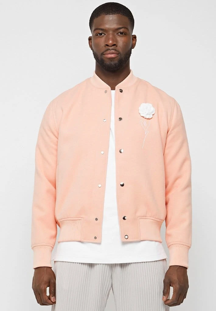 Man Jackets Crochet Flower Varsity Jacket - Pink