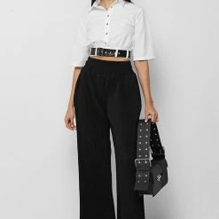 Woman Shirts Cropped Shirt With Belt - White