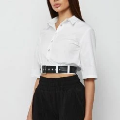 Woman Shirts Cropped Shirt With Belt - White
