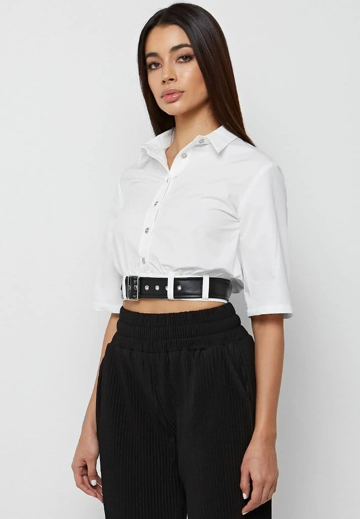 Woman Shirts Cropped Shirt With Belt - White
