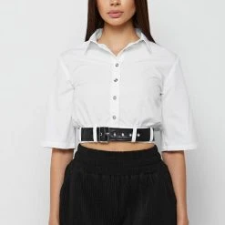 Woman Shirts Cropped Shirt With Belt - White