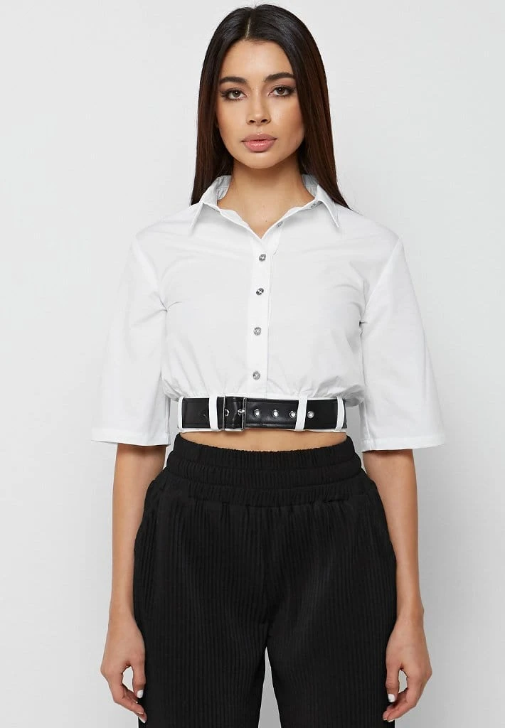Woman Shirts Cropped Shirt With Belt - White