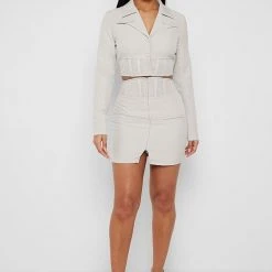 Woman Jackets CO-ORDS Cropped Corset Waist Blazer - Stone