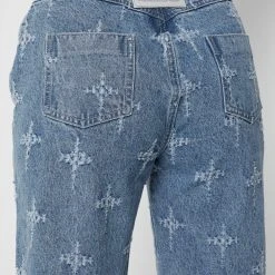 Woman Denim Cross Stitch Mom Jeans - Mid Blue