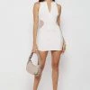 Woman Dresses Mesh Cut Out Ribbed Velour Dress - Off White