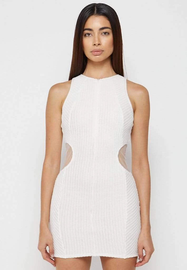 Woman Dresses Mesh Cut Out Ribbed Velour Dress - Off White