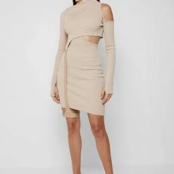Woman Dresses Cut Out Suspender Dress - Beige